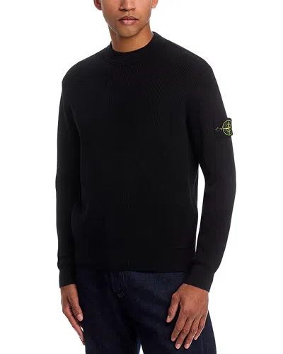Stone Island Crewneck Sweatshirt With Ribbed Detailing And Logo Patch In Black