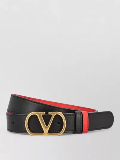 Valentino Designer Leather Belt Reversible Adjustable Length In Black