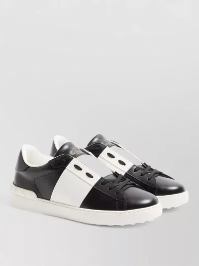 Valentino Garavani Open Leather Sneakers With Contrast Band And Stud Details Shoes In Black