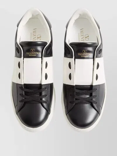 Valentino Garavani Open Leather Sneakers With Contrast Band And Stud Details Shoes In Black
