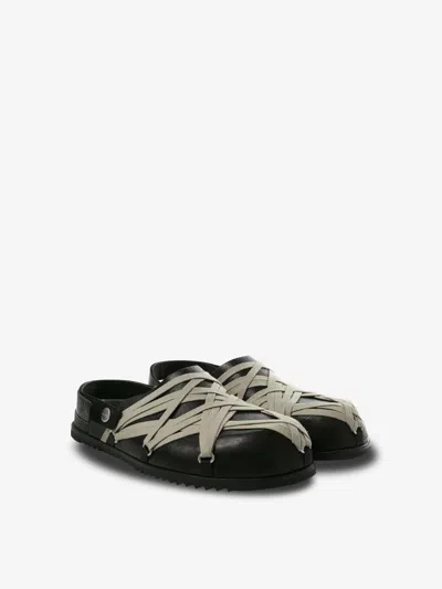 Rick Owens Megalace Mule Granola Black Leather Sandals
