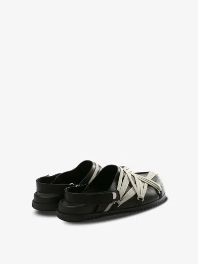 Rick Owens Megalace Mule Granola Black Leather Sandals