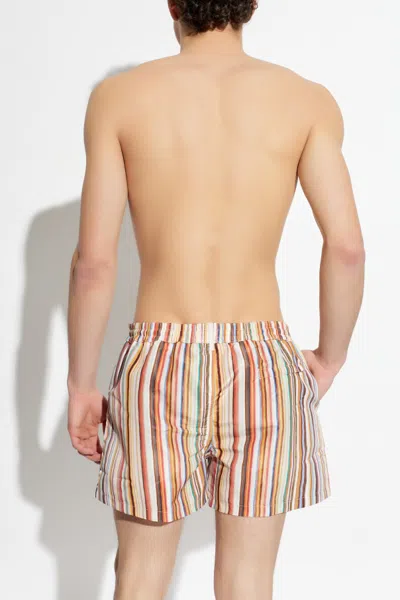 Paul Smith Straight-leg Mid-length Striped Recycled Swim Shorts In Multi