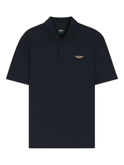 Hugo Boss X Aston Martin Polo Shirt In Cotton Jacquard In Blue
