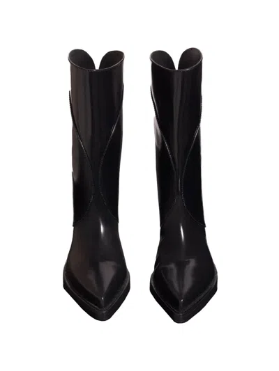 Mugler Pointed Leather Boots In Black
