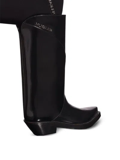 Mugler Pointed Leather Boots In Black