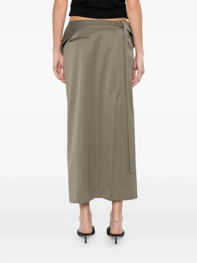 Victoria Beckham Belted Wool-blend Twill Midi Skirt In Brown
