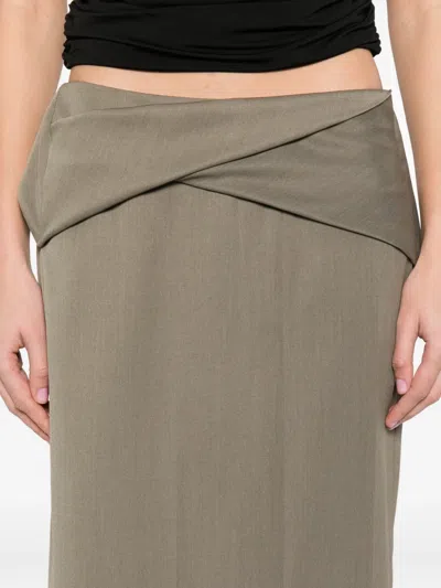 Victoria Beckham Belted Wool-blend Twill Midi Skirt In Brown