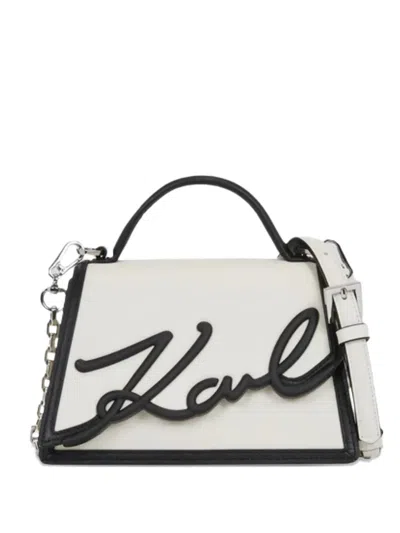 Karl Lagerfeld Signature Leather Top-handle Bag In White