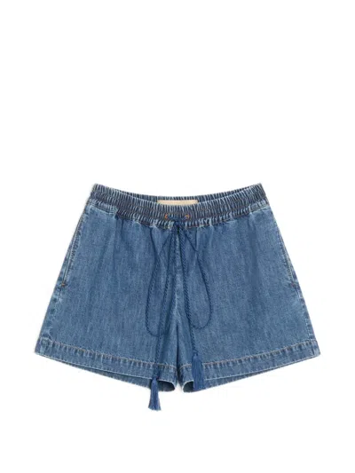 Valentino Denim Chambray Shorts Woman Blue 40 In Blue