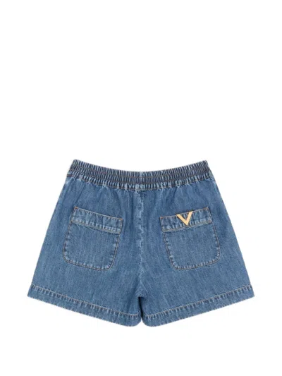 Valentino Denim Chambray Shorts Woman Blue 40 In Blue