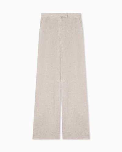 Emporio Armani Linen Trousers High Waist Wide Leg Textured In Neutral