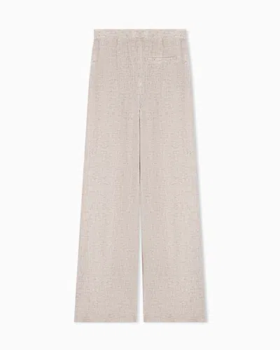 Emporio Armani Linen Trousers High Waist Wide Leg Textured In Neutral
