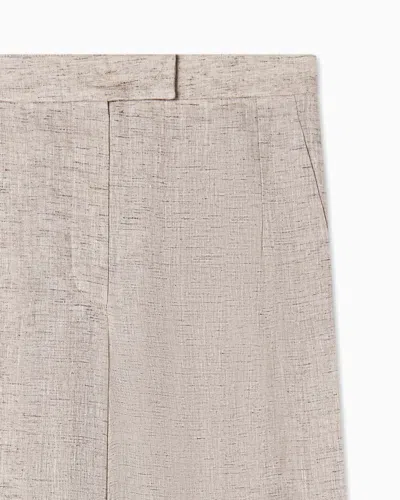 Emporio Armani Linen Trousers High Waist Wide Leg Textured In Neutral