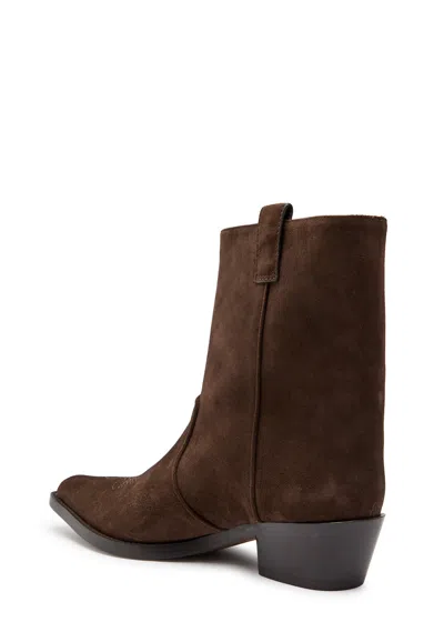 Khaite Brown Calf Leather Bos Taurus Ankle Boots In Brown