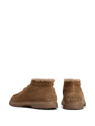 Tod's Leather Ankle Boots Suitable For Desert Terrain In Brown