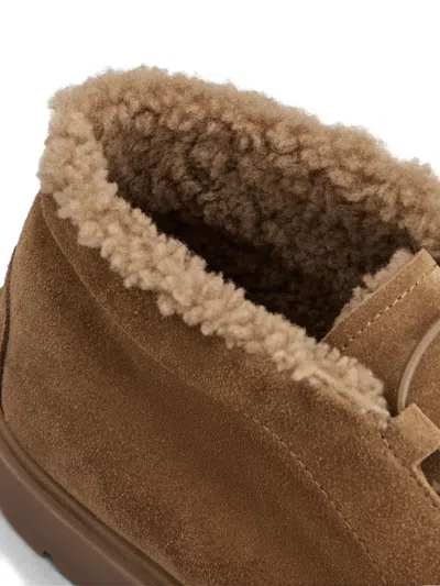 Tod's Leather Ankle Boots Suitable For Desert Terrain In Brown