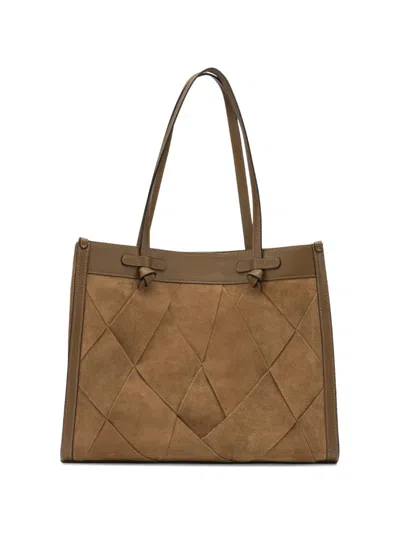 Gianni Chiarini Rectangular Suede Shoulder Bag Double Handles In Brown