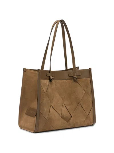 Gianni Chiarini Rectangular Suede Shoulder Bag Double Handles In Brown