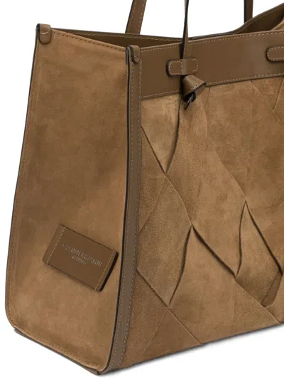 Gianni Chiarini Rectangular Suede Shoulder Bag Double Handles In Brown