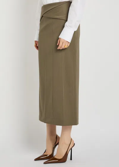 Victoria Beckham Belted Wool-blend Twill Midi Skirt In Brown