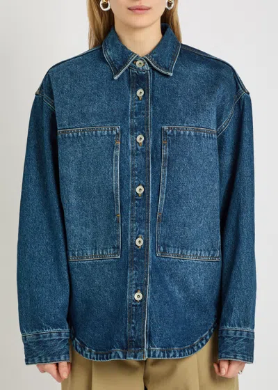 Studio Nicholson Patch Pocket Long Sleeve Collared Shirt In Blue