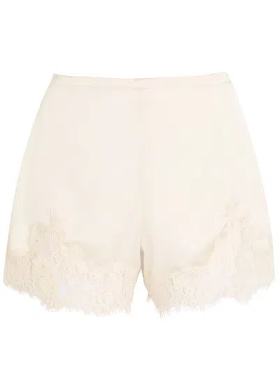 Reformation Fern Lace-trim Satin Shorts In Neutral