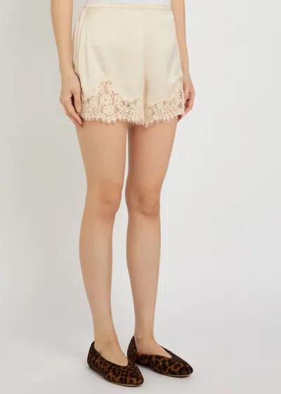 Reformation Fern Lace-trim Satin Shorts In Neutral