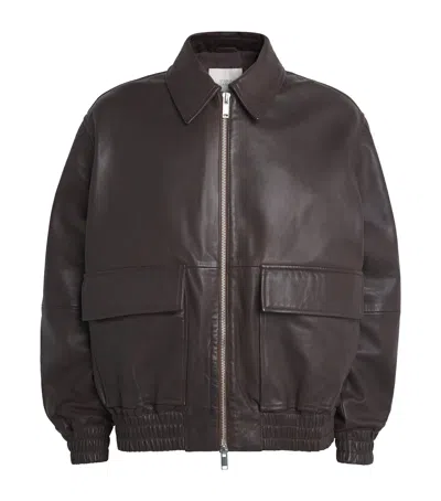 Studio Nicholson Piston Leather Zip-up Jacket In Brown