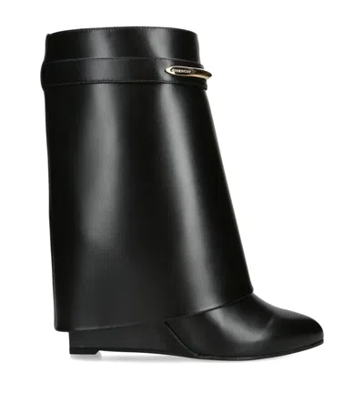 Givenchy Women Black Ankle Boots With Wedge Heels And Logo Plaque On The Side In Leather Woman In Black