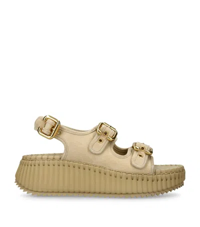 Chloé Chloe Nama Whipstitched Suede Wedge Sandals In Brown