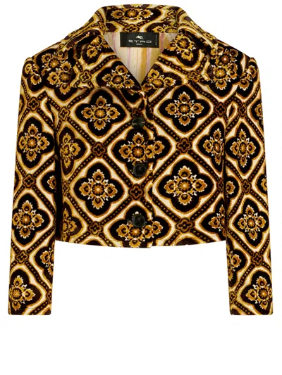Etro Geometric-printed Buttoned Cropped Jacket In Brown