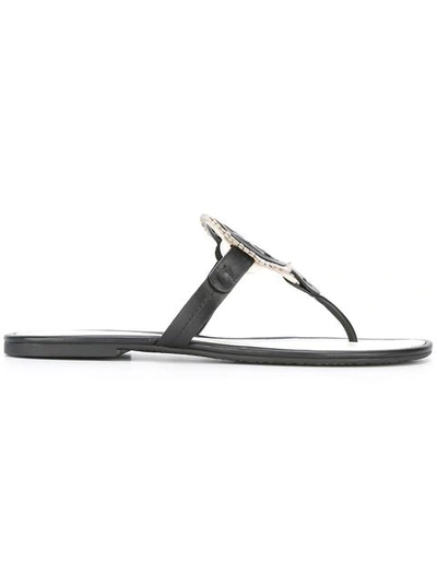 Tory Burch 'miller' Colourblock Logo Leather Thong Sandals In Black
