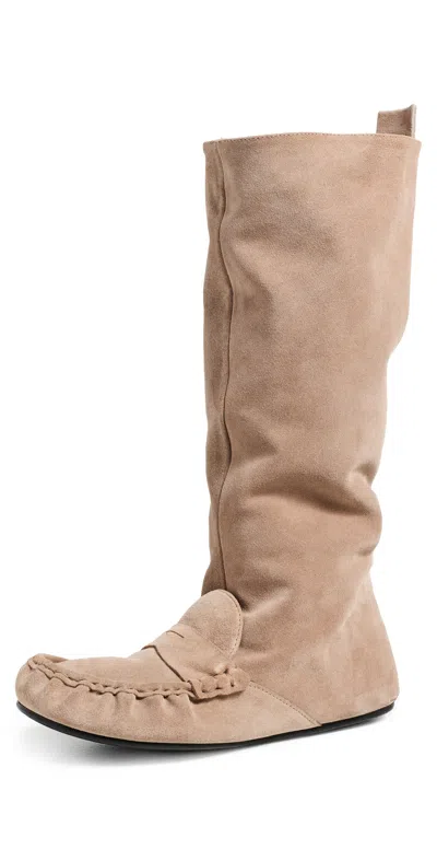Acne Studios Bojan Slouch Suede Boots Beige In Animal Print