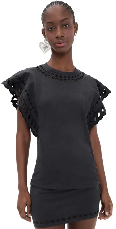 Isabel Marant Étoile Orlane Broderie Anglaise Cotton-jersey Mini Dress In Black