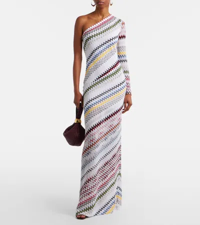 Missoni Asymmetric One Sleeve Long Viscose Dress In Multi