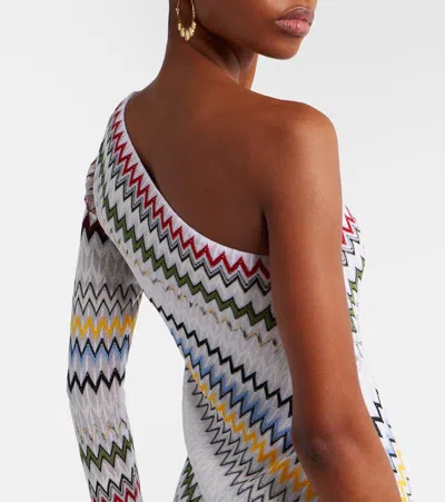 Missoni Asymmetric One Sleeve Long Viscose Dress In Multi