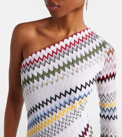 Missoni Asymmetric One Sleeve Long Viscose Dress In Multi