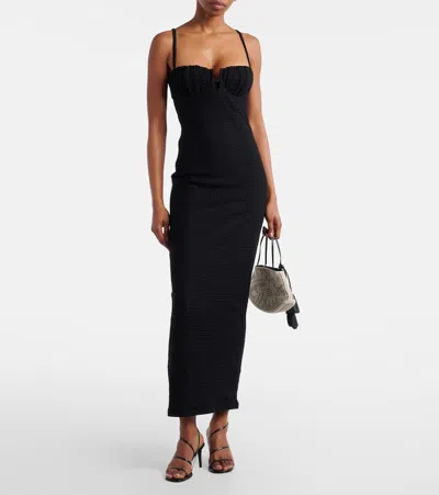 Montce Velvet Petal Long Slip Dress In Black