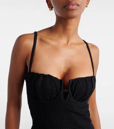 Montce Velvet Petal Long Slip Dress In Black