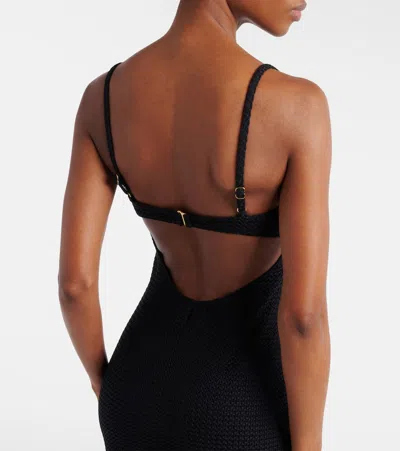 Montce Velvet Petal Long Slip Dress In Black