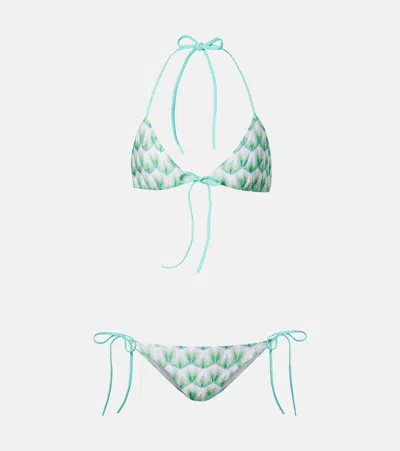 Missoni Triangle Bikini In Viscose With Floral Motif In Green