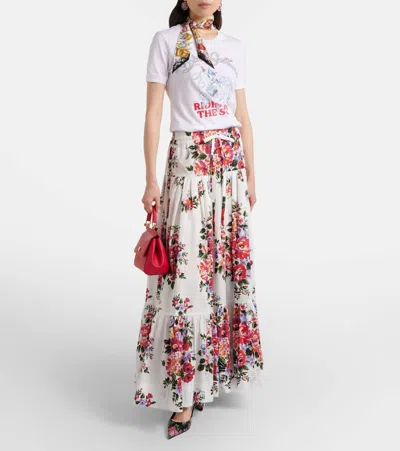 花卉棉质府绸加长半身裙