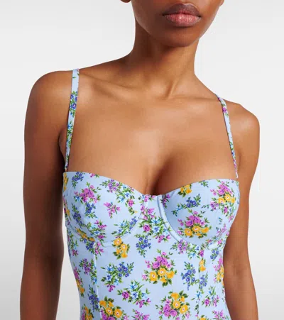 Dolce & Gabbana Small Floral-print Balconette One-piece Swimsuit In Blue