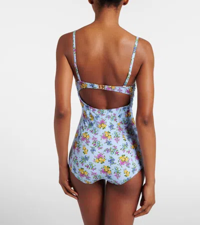 Dolce & Gabbana Small Floral-print Balconette One-piece Swimsuit In Blue