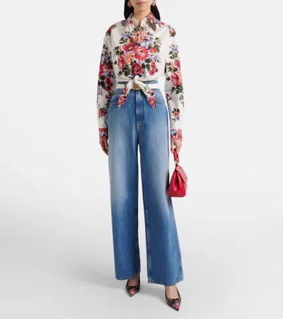 Dolce & Gabbana Cotton Shirt With A Bouquet Of Flowers Print Shirts White In Multi
