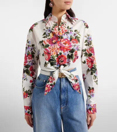 Dolce & Gabbana Cotton Shirt With A Bouquet Of Flowers Print Shirts White In Multi