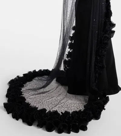 Jenny Packham Ruffled Caped Gown In Black