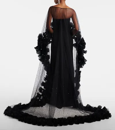 Jenny Packham Ruffled Caped Gown In Black