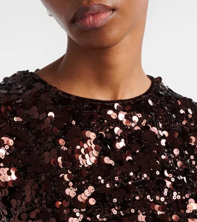 Ganni Womens Demitasse Bow-embroidered Sequin-embellished Velvet Top In Brown